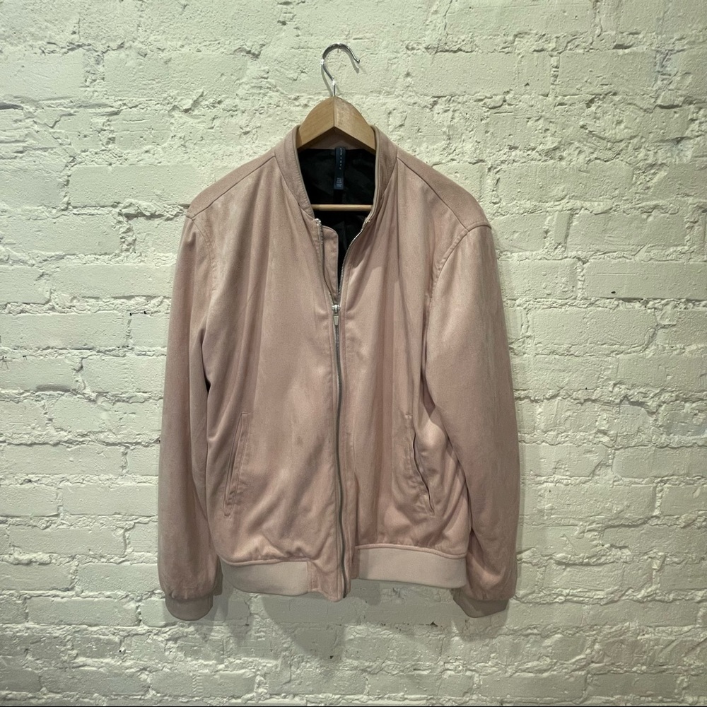 Faux Suede Bomber Jacket in Pale Pink